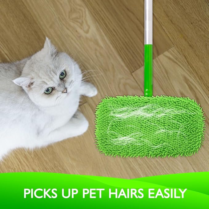Reusable Microfiber Mop Pads Compatible with Swiffer Sweeper Mop | 4 Pack Dry Sweeping Cloths & Wet Mopping Cloths, Washable Chenille Wet Pads Refill for Mopping Floors (Mop is not Included)