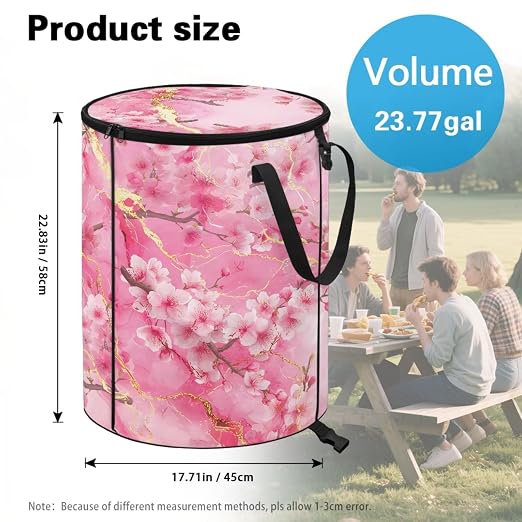 BIGCARJOB Marble Print Large Trash Can with Lids, Camping Trash Can Collapsible Garbage Cans Water Resistant Garbage Bin Storage for Outside, 22.83x17.71 in