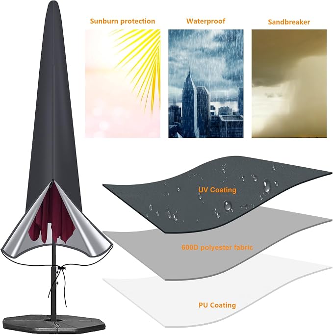OKPOW Patio Umbrella Cover Waterproof: Fit 9ft to 12ft Outdoor Umbrellas | 420D Oxford with Long Zipper, Protect Umbrella from Sun, Rain, Snow & Dust, Helping Extend Outdoor Umbrella's Life