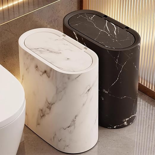 Slim Trash Can with Lid, 2.6 Gallons / 12 Liter Slim Small Compact Plastic Small Garbage Can,Durable Easy to Clean Trash Bin for Bedroom,Compact Spaces,Dorms,Kitchen,Bathroom,Office
