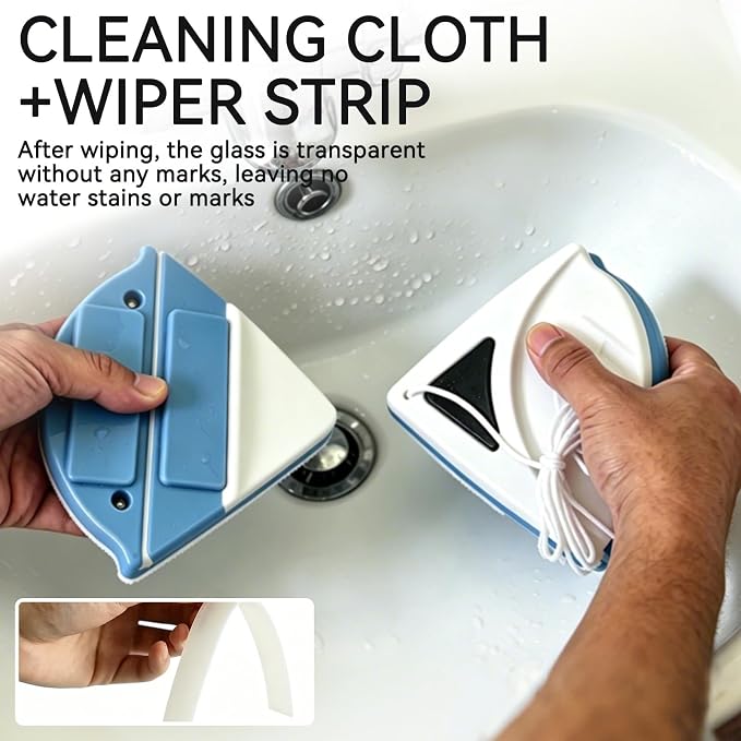 Magnetic Window Cleaner, P3‑8mm Double Sided Triangle Shape Glass Wiper Washing Brush Tool Glass Cleaner Window Cleaning Squeegee Kit for Outdoor (1PCS)