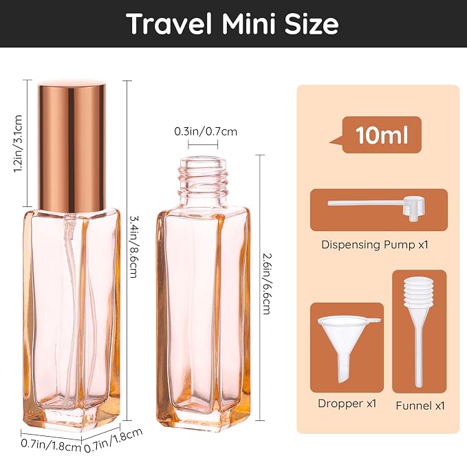 Segbeauty 5pcs 10ML Perfume Travel Refillable, Mini Cologne Perfume Bottles Empty, Portable Atomizer Sprayer for Perfume Travel Size Spray Bottle Pocket Glass Spray Bottles Toiletries Sample Dispenser