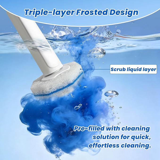 Disposable Toilet Brush Cleaning Supplies, Toilet Bowl Cleaner and Holder Set with 50 Toilet Cleaning Wand Refill Pads, Bathroom Maintenance Wall Mounted Toilet Cleaner Kit (White+Blue)
