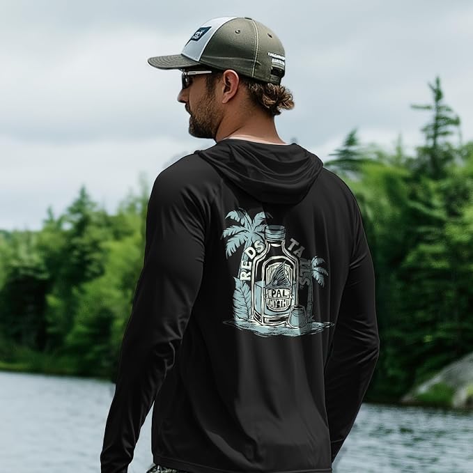 Palmyth Men's Fishing Hoodie UPF 50+ Long Sleeve with Face Mask Neck Gaiter | Zipper Pocket, Thumb Loops, Quick-Dry, Side Mesh Panels, Lens Cleaning Cloth