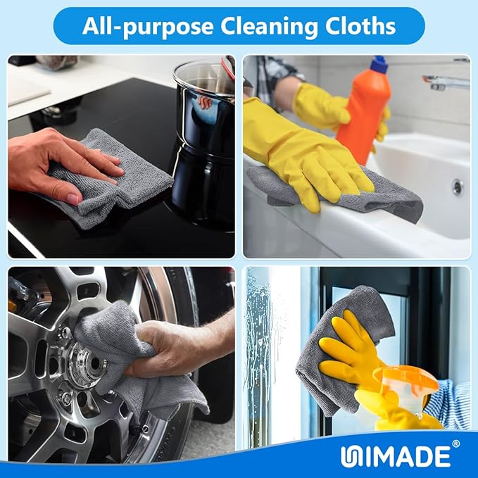 Microfiber Cleaning Cloth, 10 Pack Reusable Microfiber Towels | for Cars Lint Free Cleaning Shop Towel Rags for Home Kitchen Automotive Bar Mechanic Restaurant Garage, 11.5"x 11.5", Grey