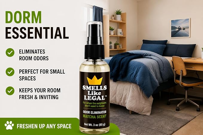 Smells Like Legal® Matcha Odor Eliminator Spray, 3 oz Travel Size – Shoe & Fabric Deodorizer, Eliminates Smoke, Pet, Food & Gym Bag Odors, Water-Based, Fabric Safe, Made in USA