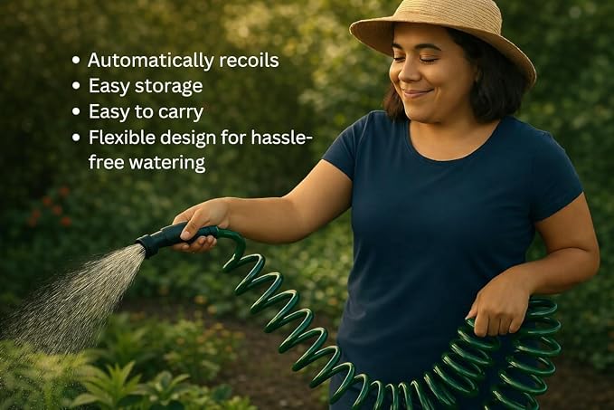 Coil Garden Hose 8 ft, Curly Water Hose with Plastic Connectors, Recoil Garden Water Hose, Retractable, Corrosion Resistant Garden Coil Hose.
