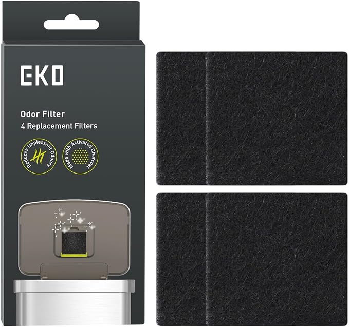 EKO Deluxe Motion Sensor 50 Liter Stainless Steel Trash Can Bundle with 4 Activated Charcoal Odor Filter Refills