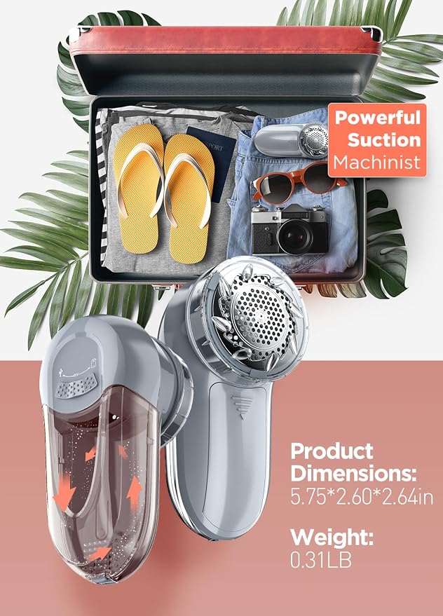 Bymore Fabric Shaver, Lint Shaver, Sweater Shaver for Clothes, Gray | Compact one-button design refreshes clothes quickly and fits easily in a bag for home, office or travel