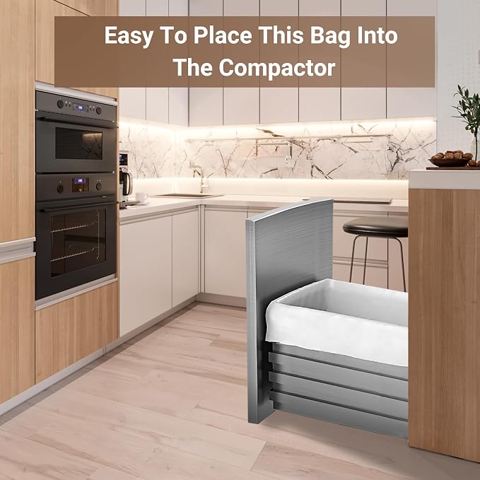 18 Gallon 200 Count Compactor Trash Bags 1.2 Mil THICK Heavy Duty Reinforced Drawstring Garbage Liners Fit 13-18 Gallon Compatible with Kitchenaid, Whirpool, GE 15 Inch Compactors