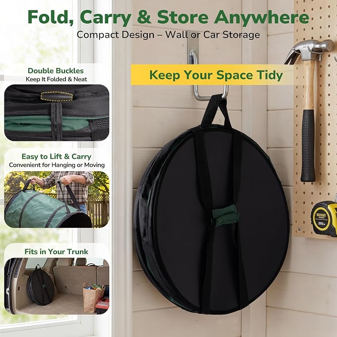 GreatBuddy Collapsible Trash Can 30 Gallon 2 Pack, Pop Up Yard Waste Bags, 600D Oxford Lawn and Leaf Bags with Drainage Holes, Self-Standing Camping Trash Can, Foldable Garden Bag for Leaf Cleanup