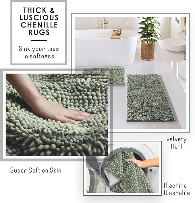 Clara Clark Bathroom Set - Sage Green Bathroom Accessories Set, 6PC Bathroom Accessory Set, Bathroom Sets with Bathroom Rugs, Toilet Brush, Trash Can & Soap Dispenser