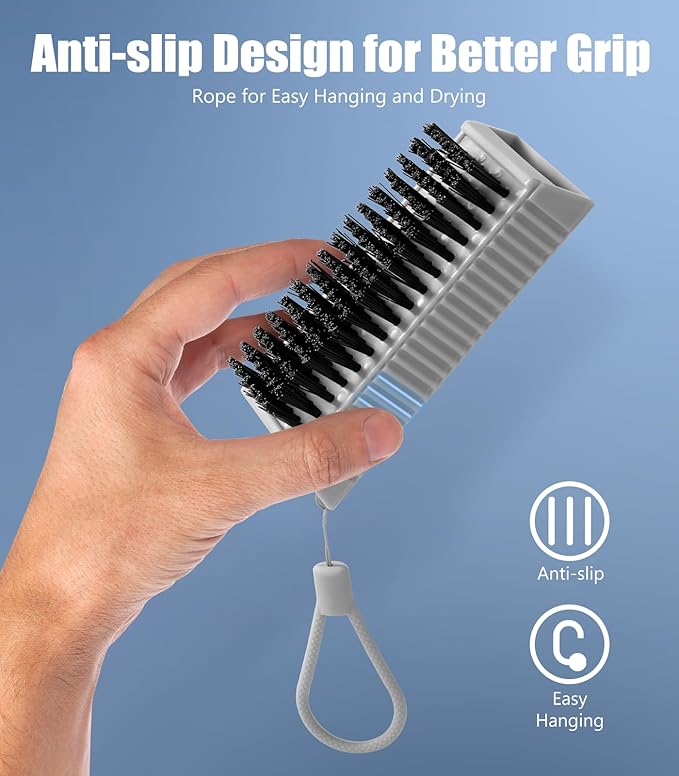 Larbois Nail Brush for Cleaning Fingernails, 2Pack Heavy Duty Nail Brushes Remove Dirt and Paint Fingernail Brush Deep Cleaning Mechanical Nail Scrub Brush Two-Sided with Hanging Rope, Grey