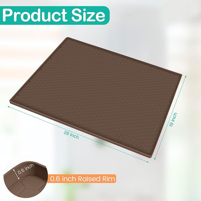Silicone Under Sink Mat, 28"x19", Waterproof Cabinet Liner, Brown | Shelf Liner, Cabinet Protector, Home Organizer, for Kitchen, Bathroom, Multipurpose, Leak Proof, Easy Clean, Drip Tray, Clean