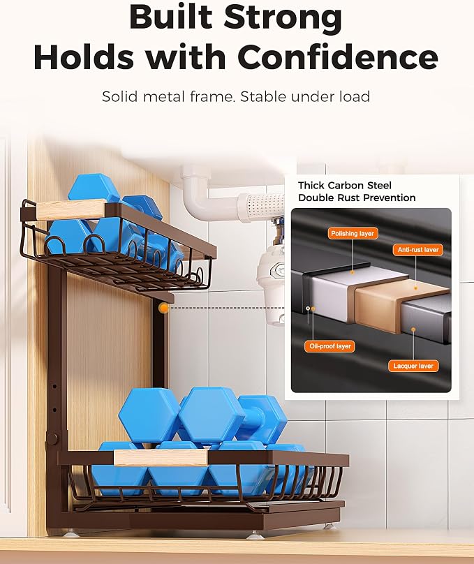 2-Pack 2-Tier Height Adjustable Under Sink Organizer & Storage (Brown)