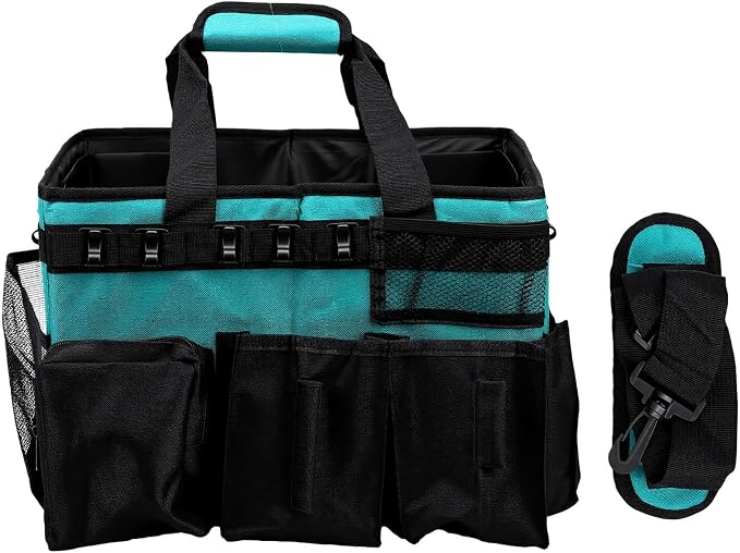 Fockety Cleaning Caddy Bag, 15.35x9.45x10.63in Portable Clean Organizer Tote Bag with Adjustable Shoulder Strap, 36.4oz Oxford Fabric Supplies Tool Storage for Housekeeping Cleaning
