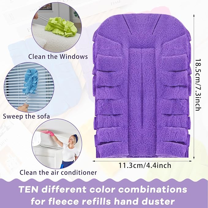 Zubebe 20 Pcs Reusable Duster Refills Fleece,Vivid Color | Soft Polyester Fiber Flat Duster Refill Multi Surface Washable Cleaning Pad Tools for Home, Blinds, Car, Pet, Furniture, Fans