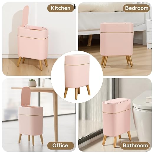Automatic Bathroom Trash Can,Tall Slim Sensor Waste Basket,Pink Gold | 2.6 Gallon Waterproof Motion Sensor Trash Can, Small Garbage bin for Bedroom,Office,Living Room,Kitchen,RV,Restroom,Laundry
