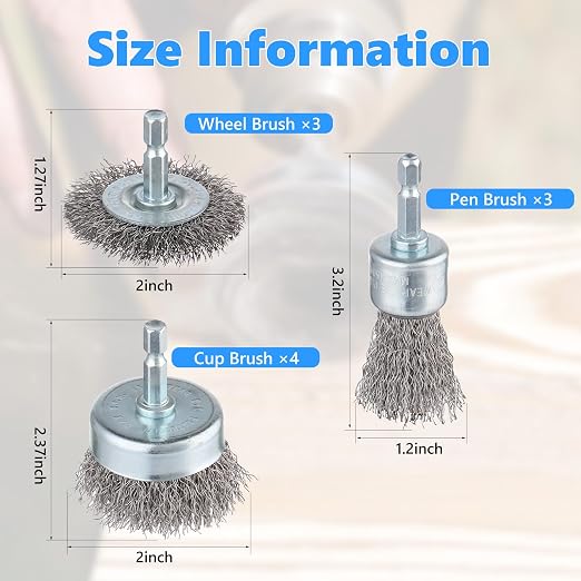 Rocaris 10 Pack Carbon Steel Wire Wheel Brush, Cup Brush Set | 1/4-Inch Round Shank, for Rust Removal, Corrosion and Scrub Surface
