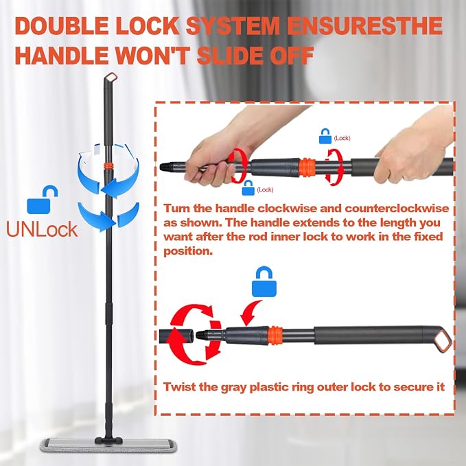 24 Inch Flat Floor Mop Heavy Duty Microfiber Wet Mop Commercial Mop | 4 Cloths Included Long Handle Made of High-quality Aluminum Frame Lightweight