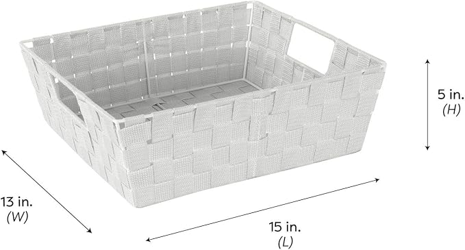 Simplify 2 Pack Large Storage Shelf Totes with Woven Strap in Heather Grey | Decorative | Baskets | Organization | Accessories | Drawer | Desk | Closet | Bathroom | Bedroom | Nursery | Toys | Gifts