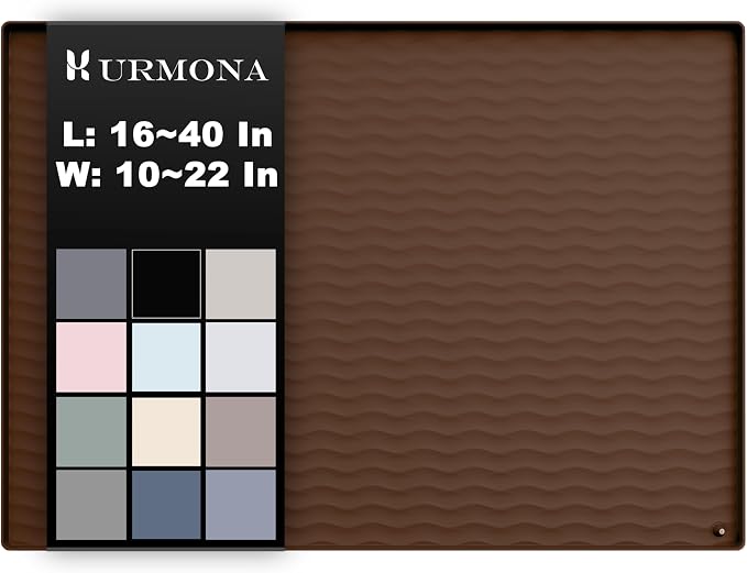 URMONA 37'' x 22'' Waterproof Silicone Under Sink Mat Cabinet and Counter Protector, Shelf Liner for Kitchen and Bathroom, Storage and Organizers, Litter Mat, Pet Cat Puppy Essentials(Brown)