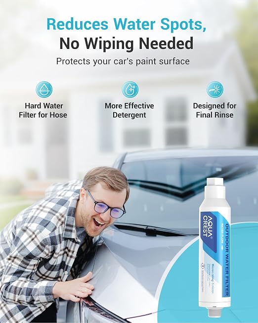 AQUA CREST Hard Water Filter for Hose Car Wash, Reduces Hard Water Spots | Designed for Car Washing, Window & Yard Cleaning, Softens Water, 2 Pack