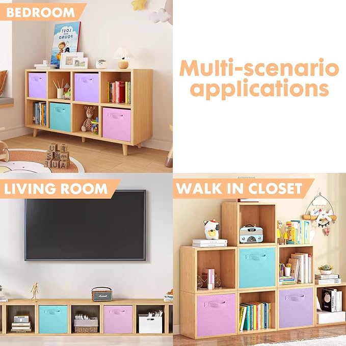 ShellKingdom Storage Bins, Foldable Fabric Storage Cubes And Cloth Storage | Storage Organizer For Closet And Toys, 10.5x10.5x11 INCH, 6 Pack (Lavender+Light Blue+Pink)