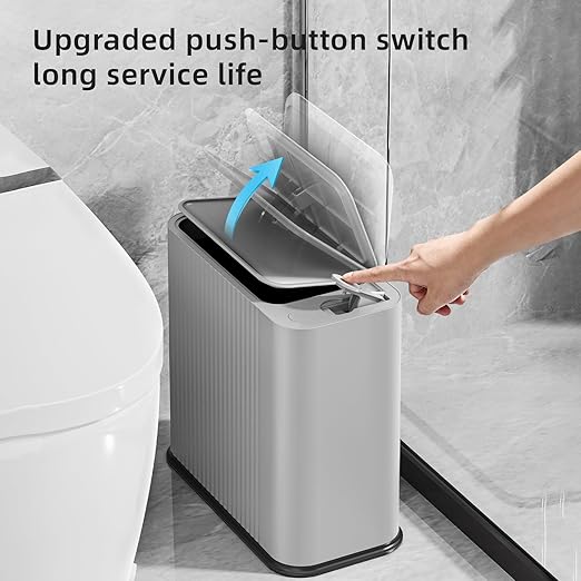 3.5 Gal Bathroom Trash Can with lid, Small Slim Kitchen Garbage Can,Gray | Plastic Office Waste Bin, Wastebasket for Narrow Space