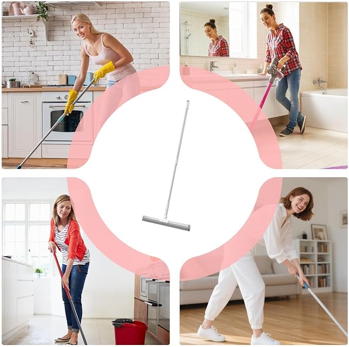 Squeegee Broom Long Handle Heavy Duty Cleaning Mop | Floor Cleaning Water Removal Squeegee for Home Car Garage Driveway Deck Patio Bathroom Kitchen Shower