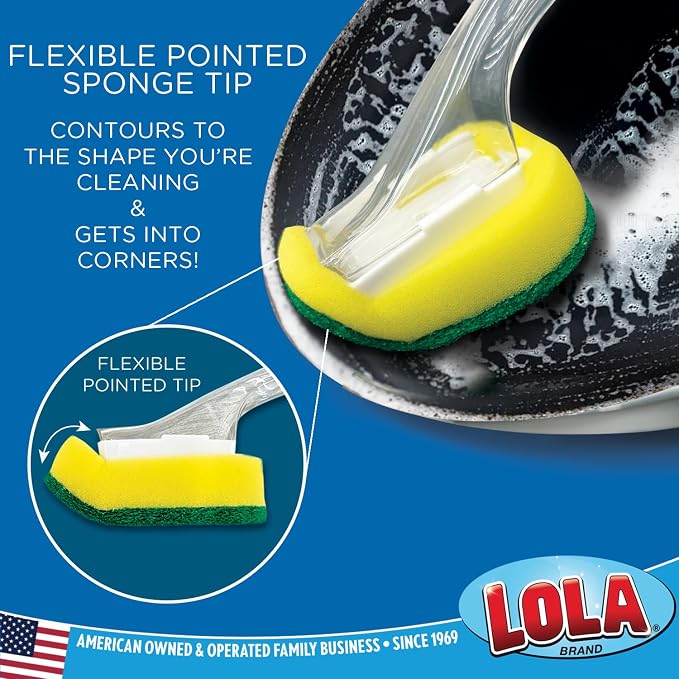 LOLA Soap Dispenser Dish Wand Sponge Head Refills, 12 Pack, Super Absorbent Scrubber, Non-Scratch, for Cleaning Dishes, Sinks and Cookware