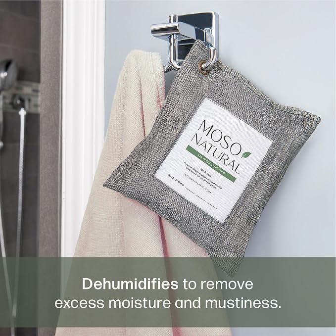 Moso Natural Air Purifying Bag 200g (4 Pack) Premium Charcoal Odor Absorber, Car Odor Eliminator & Closet Deodorizer for Home & Pet, Lasts 2 Years, Unscented Bamboo Charcoal Bags, HGTV Editors' Pick