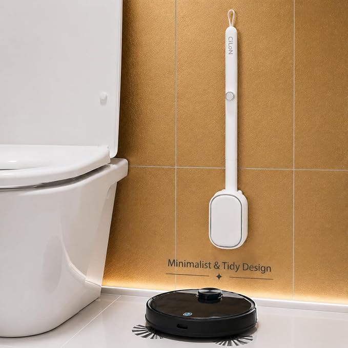 CiLoN Disposable Toilet Brush, Toilet Wand Cleaning System, Bowl Scrubber | Flip-Top Hands-Free Wall-Mounted Toilet Bowl Brush & Holder with Disposable Cleaning-Fluid Scrubbing Pads for Hygienic Use
