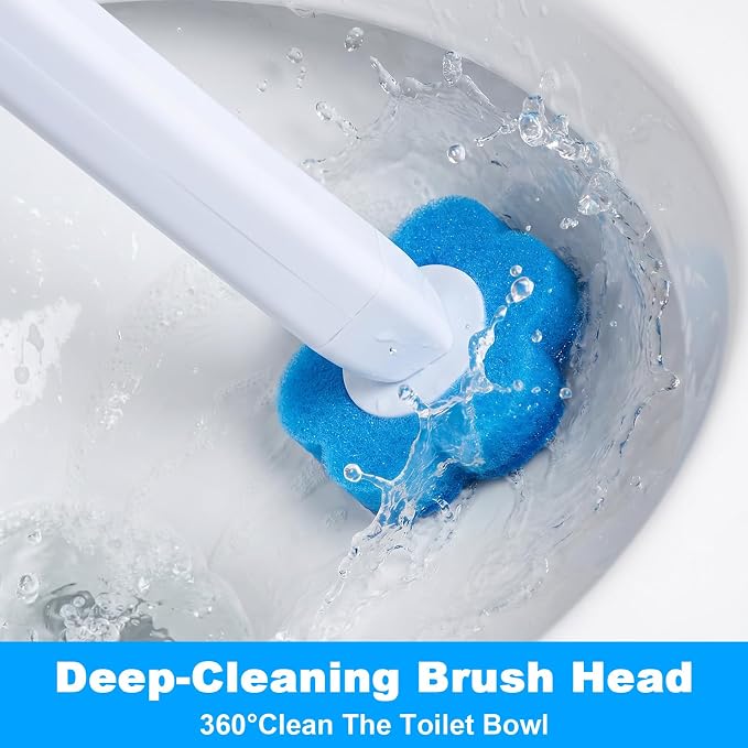 Ptwola 2 Pack Disposable Toilet Brush Holder Set Wall Mounted Extended Handle Toilet Bowl Cleaning Wand Stick Kit with 48 Refills Replacement Heads Pads for Bathroom Bathtub Deep Cleaners Maintenance