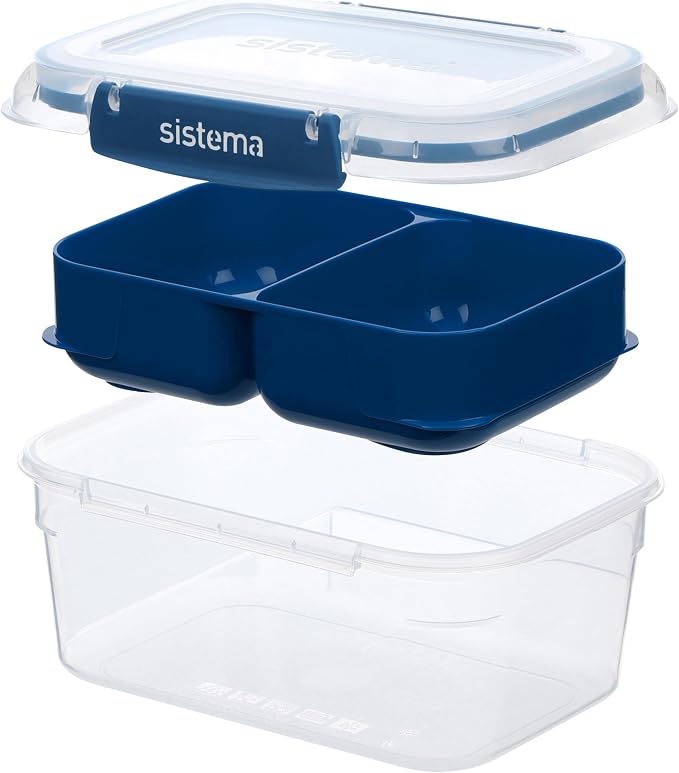 Sistema TO GO Stax Leakproof Food Storage Containers | 1 L | Airtight & Stackable Meal Prep Containers with Lids | Lunch Boxes | BPA-Free | 3 Count