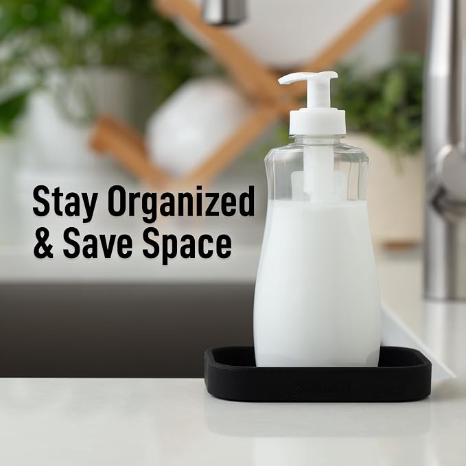 Zulay Kitchen Small Silicone Sponge Holder (4.9x3.3”) – Space-Saving Sink Organizer Tray for Sponge, Soap, Brush & More – Compact Non-Slip Dish for Kitchen & Bathroom (Black)