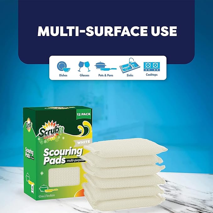Multi-Purpose Scouring Pad by Scrub-It - Non-Scratch Cleaning Dobie Pads for Pots, Pans, Dishes, Utensils & Non-Stick Cookware - Sponge Scrubbers Use for Kitchen, Bathroom & More (6 Pack)