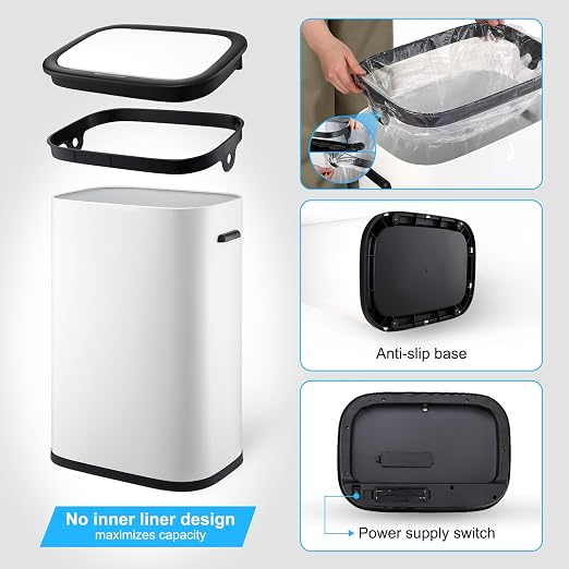 TrailBlaze White 13 Gal Automatic Motion Sensor Trash Can with Lid, 50L Smart Trash Can Waste Basket for Kitchen, Office, Bedroom, Bathroom
