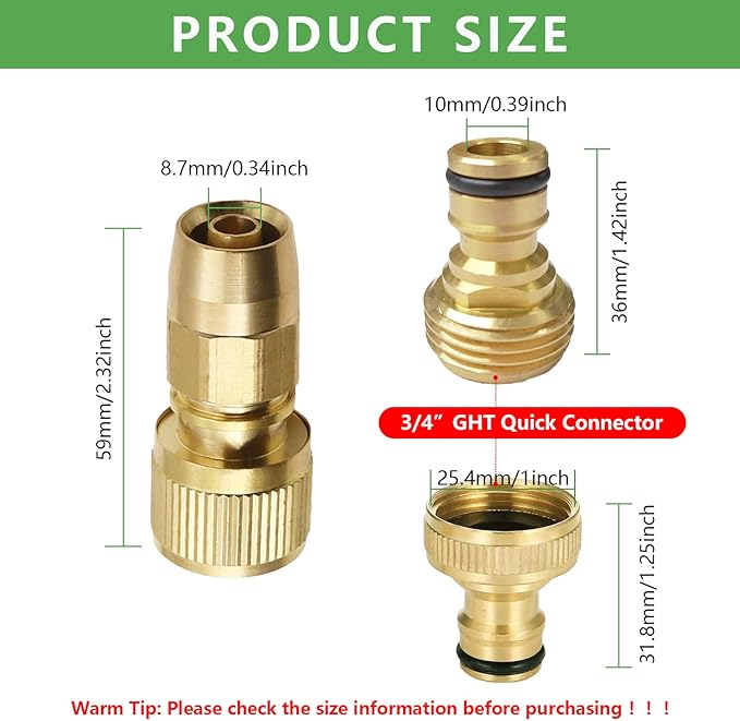 Garden Expandable Hose Repair Kit,Flexible Hose Fittings Brass Faucet Hose Adapter Collapsible Garden Hose End Replacement,3/4 Inch GHT Male and Female Quick Connector Water Hose Extender,1 Set