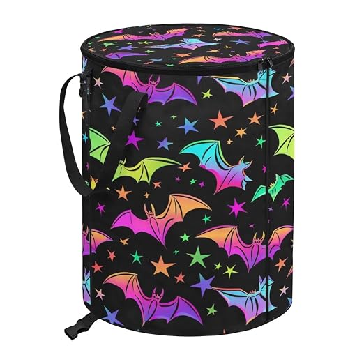 Halloween Bat Outside Garbage Can with Lid 24 Gallon Collapsible Trash Can Easy to Clean Pop-Up Storage Bag for Outdoor Parties Foldable Reusable Trash Bin Camper Must Haves