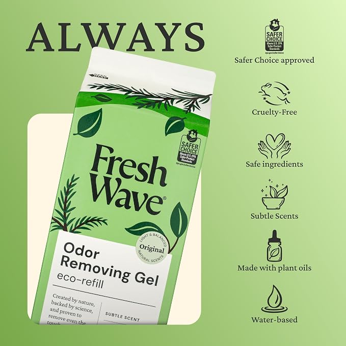 Fresh Wave Odor Eliminator Gel Refill, 63 oz Original | Plant oil formula, No parabens or phthalates, Refills 15 oz jar 4x, For kitchen, closet, bathroom odor, Pet safe