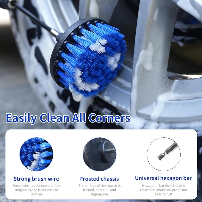 10 Pcs Drill Brush Attachment Set, Drill Scrubber Brush Kit, Drill Cleaning Brush, Scrub Brush for Grout Floor Tub Shower Bathtub Tile Sink Toilet Bathroom Kitchen Car Blue