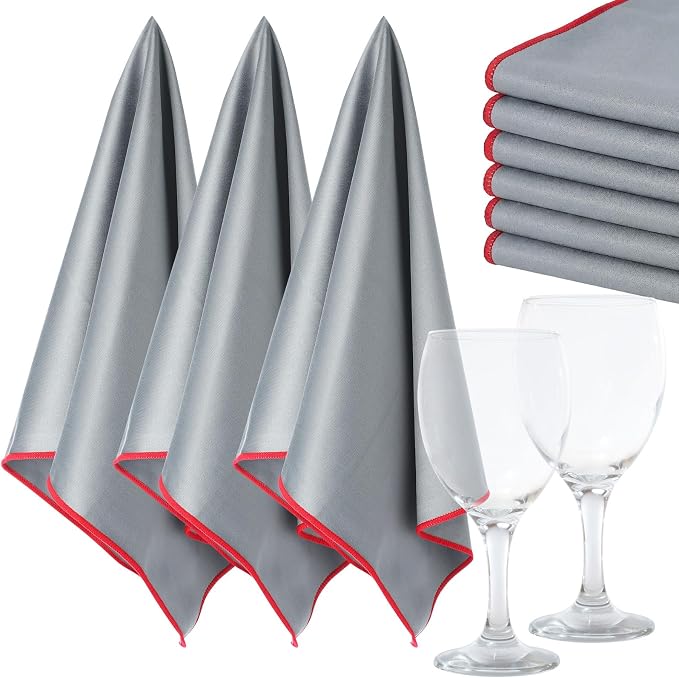 VitalCozy 3 Pcs Polishing Cloths for Wine Glass, Grey | Microfiber, 25 x 20 Inch, Lintless Performance, Towels Drying, Window, Stemware, Dishes, Glassware, Professional Finish