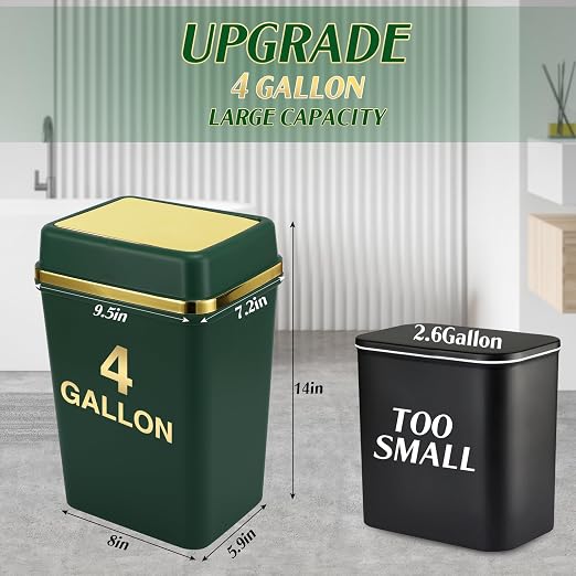 3 Pack Bathroom Trash Can with Lid 4 Gallon Small Trash Can with Swing Lid Bathroom Garbage Can with 225 Counts Trash Bags for Kitchen Bedroom Office(Black Navy Blue Dark Green)