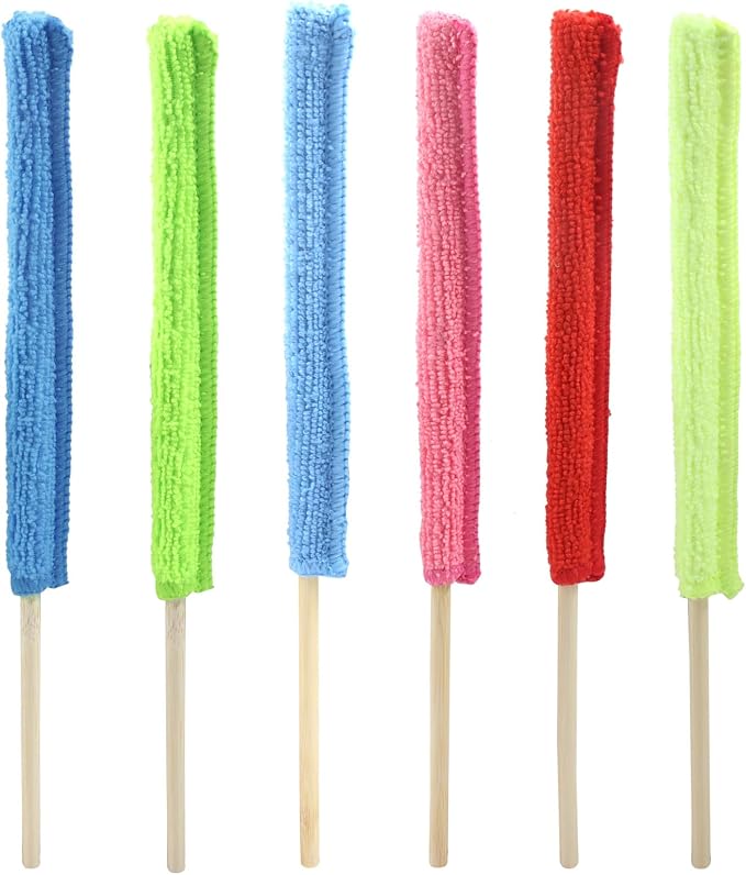 6 Pcs Microfiber Detail Duster Sticks | Mini Duster Crevice Cleaning Tool Kit, For Car Air Vents, Home Blinds, Fans, Windows, Small Spaces, Gap Dust Cleaner