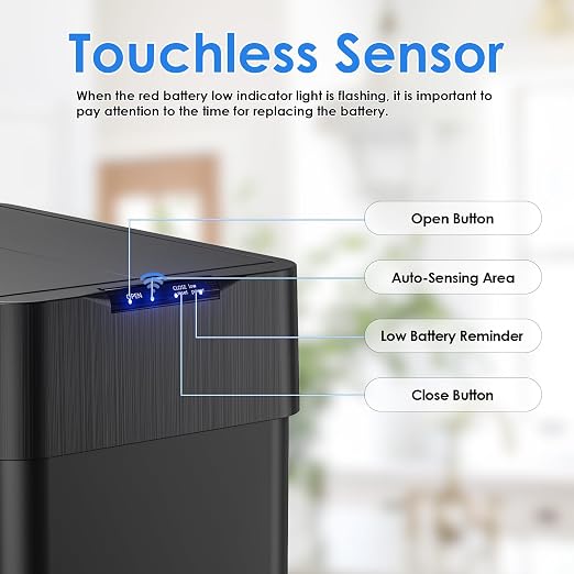 Automatic Trash Can, 21.1 Gallon Touchless Motion Sensor Trash Bin | Smart Garbage Can with Soft-Close Lid, Bag Retainer Ring and Display Light,for Kitchen,Living Room Office (Black, 80L)