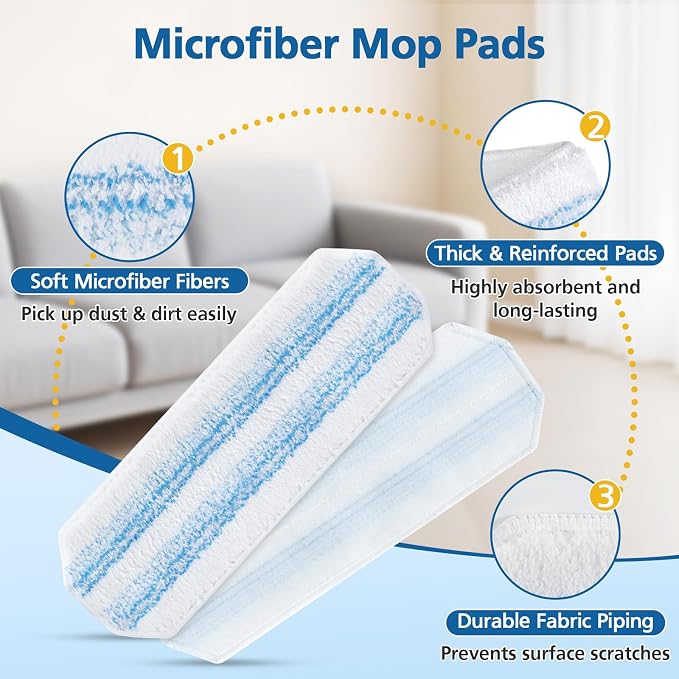 15 Pack H2prO Mop Pads Compatible with O Ceda H2PrO Flat Mop System | 100% Microfiber Mop Head Replacements, Washable and Reusable for H2prO Mop Refills, White