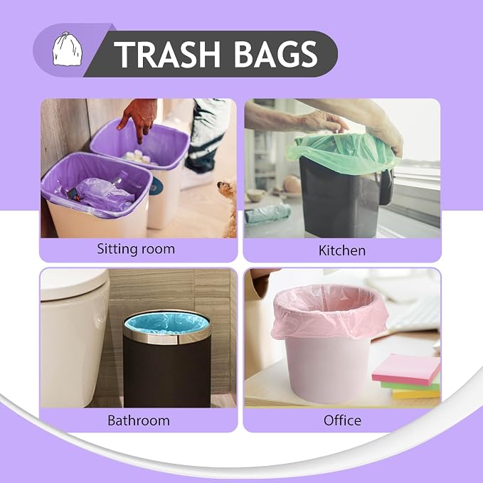 Teivio Medium Colorful Trash Bags 8 Gallon 80 Count Kitchen Garbage Bags | Fit 25-30 Liters,6,7,8,9Gal,Multicolor Small Plastic Waste Basket Bins Can Liners for Home Bathroom Office Car,Unscented