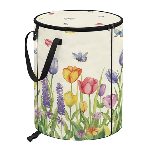 Tulip Butterfly Outdoor Collapsible Trash Can Lightweight & Easy to Carry Pop up Trash Can for Camping Foldable Waterproof Camping Essentials 24 Gal Yard Garden Garbage Bin