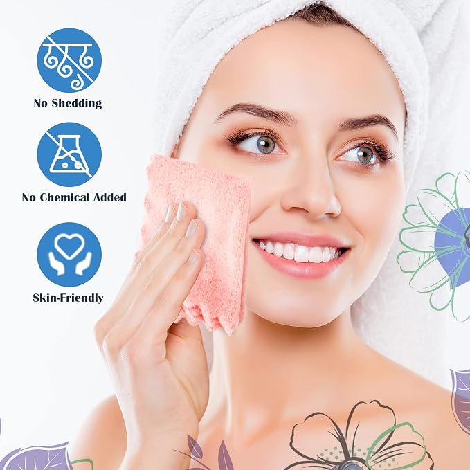 Orighty Makeup Remover Cloths, 24 Pack Microfiber Face Towels, 7 x 7 Inch | Reusable Facial Wash Cloths, Soft & Washable Coral Fleece Microfiber Washcloths for Face, Eye, Lips Cleansing